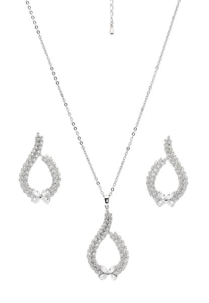 Metallic Ethereal Bow-Shaped Earrings And Necklace Set