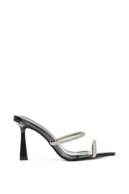Black 'Ava' Perspex High Heel Mules With Crystal Detail