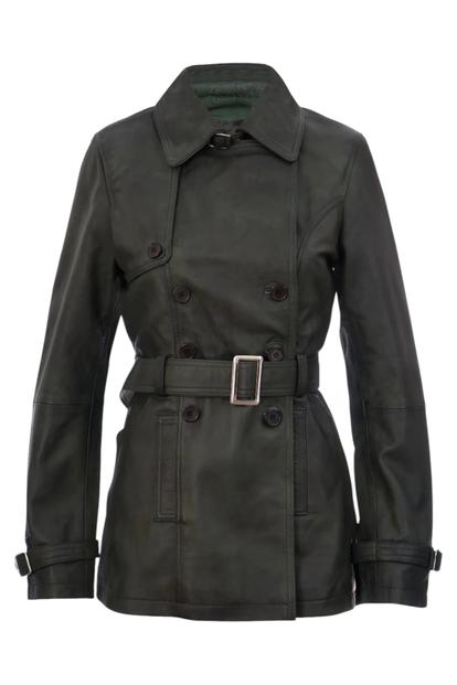 Black Womens Nappa Leather Trench Coat-Mosul