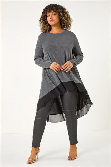 Curve Glitter Chiffon Hem Tunic Top 19344785