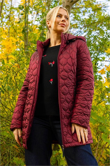 Red Hooded Quilted Puffer Coat