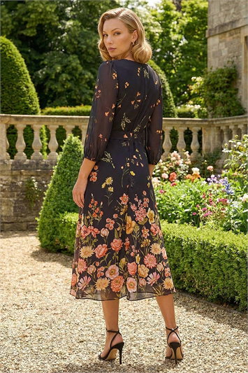 Border Print Pleated Midi Dress 14858108