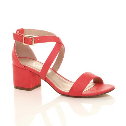 Purple Mid Block Heel Crossed Straps Sandals