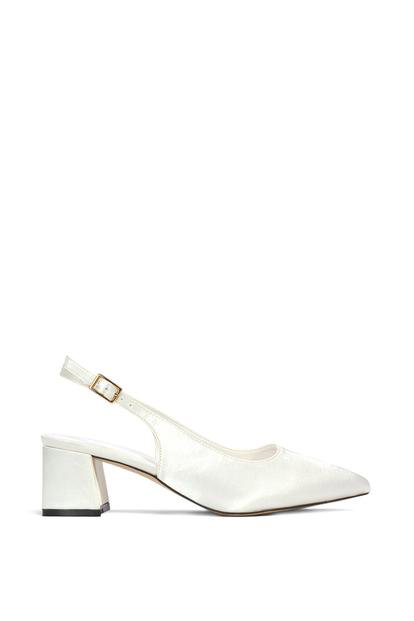 White 'Virelai' Low Block Heel Bridal Heels With Slingback