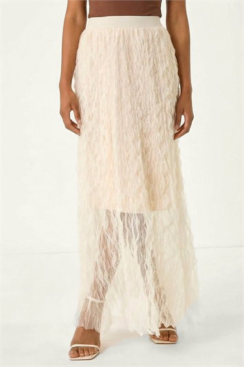 Cream Textured Mesh Skirt