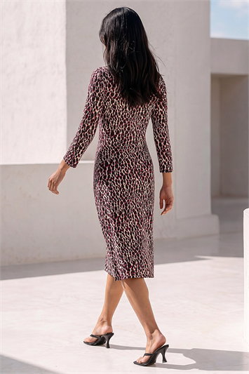 Petite Animal Print Ruched Stretch Midi Dress 14898395