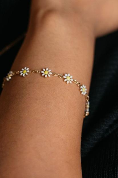 White Sunflower Charm Bracelet Boho Daisy Summer