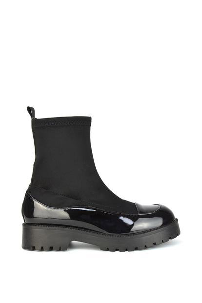 Black 'Kerry' Sock Ankle Boots Flat Biker Booties