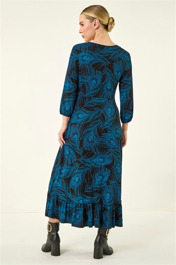 Petite Feather Print Keyhole Midi Dress 14896809