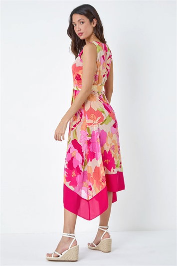 Sleeveless Floral Chiffon Hanky Hem Dress 14410717