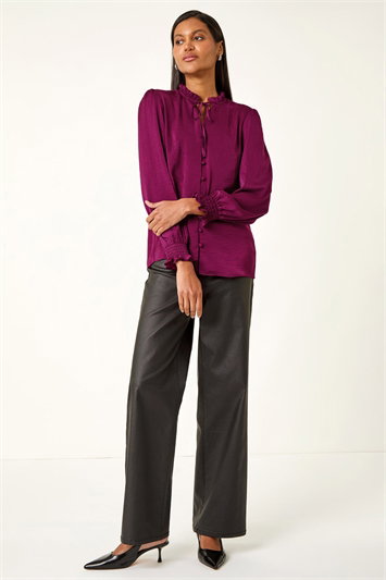 Ruffle Front Tie Neck Blouse 10214874