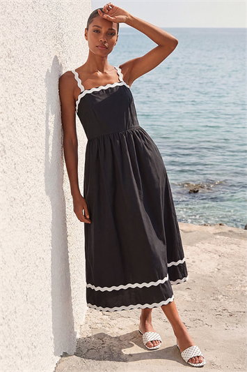 Contrast Ric Rac Midi Dress 14698508
