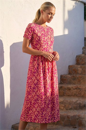 Petite Abstract Print Gathered Midi Dress 14904464