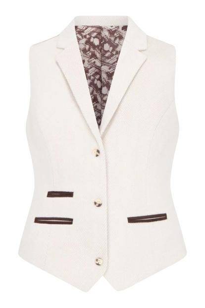 Cream Women's Cream Wool Blend Tweed Waistcoat