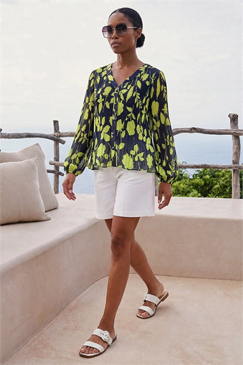Floral Print Pleated Blouse 10225360