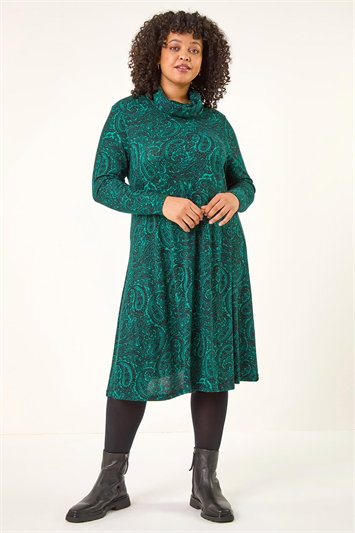 Curve Paisley Cowl Neck Stretch Dress 14789134