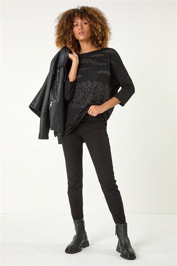 Metallic Animal Print Hotfix Stretch Top