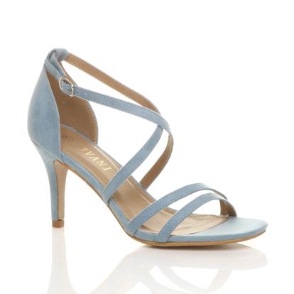 Purple High Heel Crossed Straps Buckle Strappy Sandals