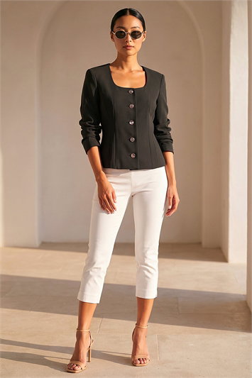 Petite Scoop Neck Buttoned Jacket 15044608