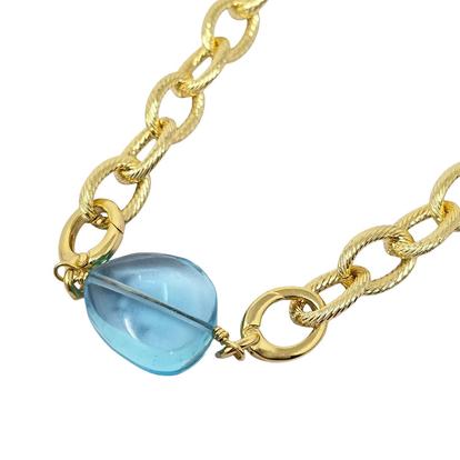 Metallic Aquamarine March Birthstone Statement Pendant Necklace