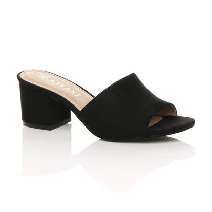 Purple Mid Block Heel Peep Toe Mules Sandals