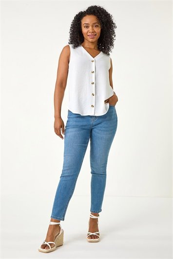 Petite V-Neck Front Button Up Blouse 10142894