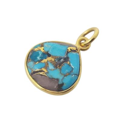 Metallic Gold Vermeil Round Bezel Pendant Opal & Turquoise Gemstone Charm