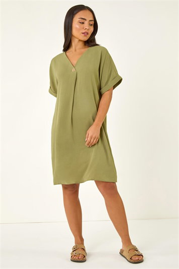 Petite One Button V-Neck Dress 14787240