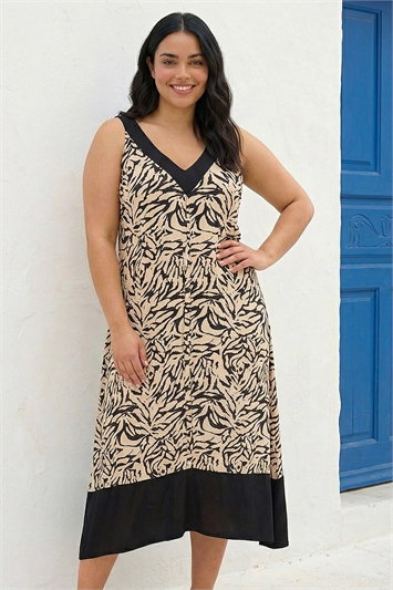 Curve Animal Print V-Neck Midi Dress 14700008