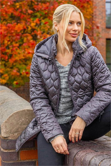 Grey Hooded Quilted Puffer Coat
