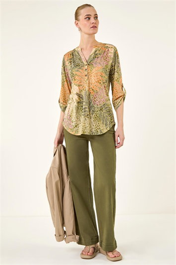 Green Leaf Print Burnout Shirt