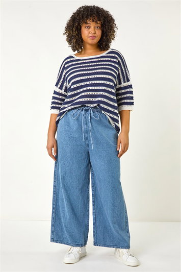 Curve Tie Waist Denim Wide Leg Trouser 18079345