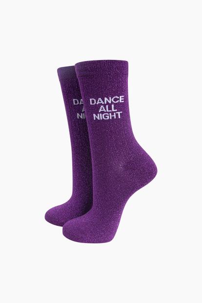 Purple Dance All Night Combed Cotton Glitter Socks