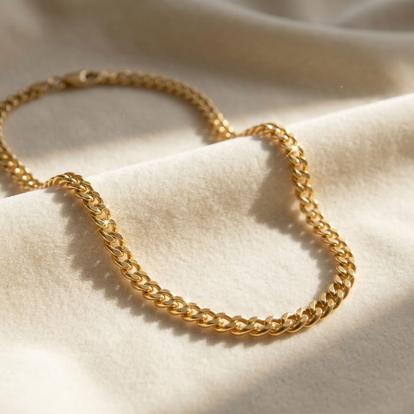 Metallic 18Ct Gold Vermeil Cuban Chain Necklace
