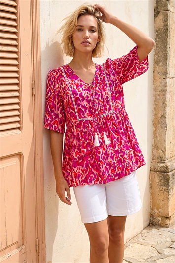 Abstract Print Tassel Top 20198772