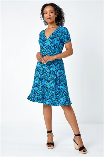 Petite Aztec Tie Detail Wrap Dress 14428109