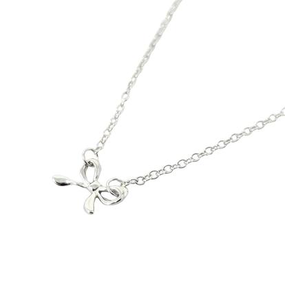 Metallic Tiny Small Bow Tie Ribbon Sterling Silver Necklace