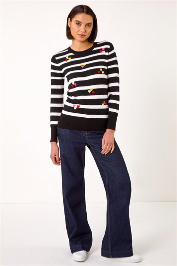 Stripe Heart Crew Neck Knit Jumper 16159108