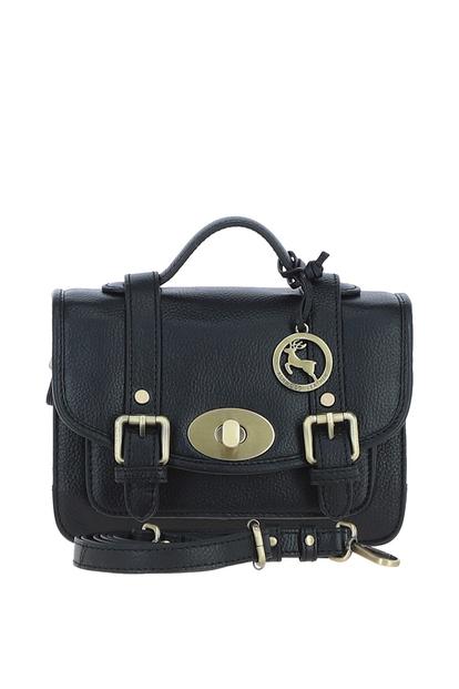 Black Stylish Real Leather Medium Satchel Bag