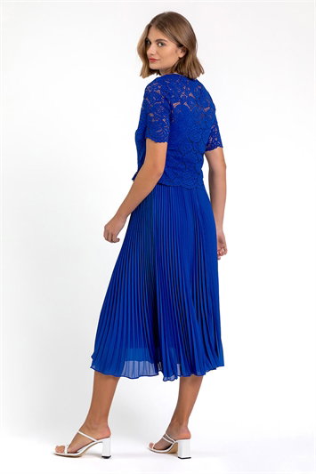 Lace Top Overlay Pleated Midi Dress 14040580