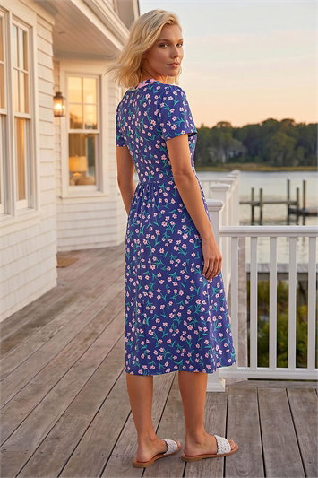 Petite Floral Contrast Stretch Midi Dress 14845909