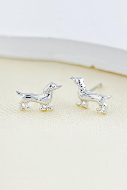Metallic Sterling Silver Sausage Dog Studs