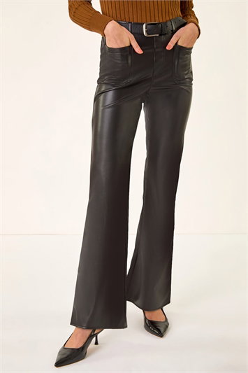 Black Faux Leather Bootcut Trouser