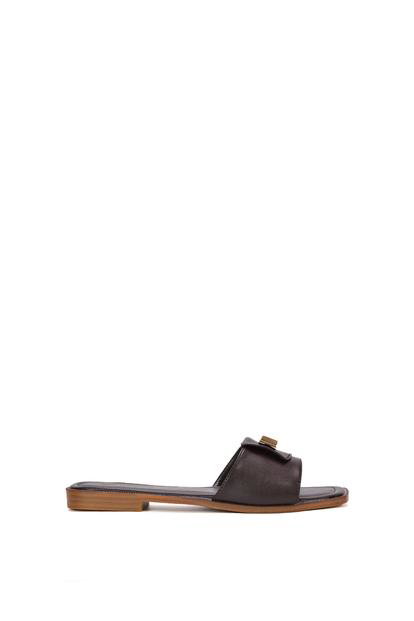 Black 'Juliette' Square Toe Slider Sandals With Foldover Buckle