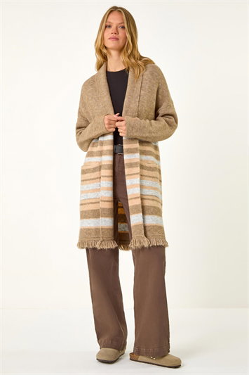 Stripe Print Knit Longline Cardigan 16143459