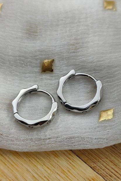 Metallic Sterling Silver Hexagon Zircon Tiny Hoop Earrings