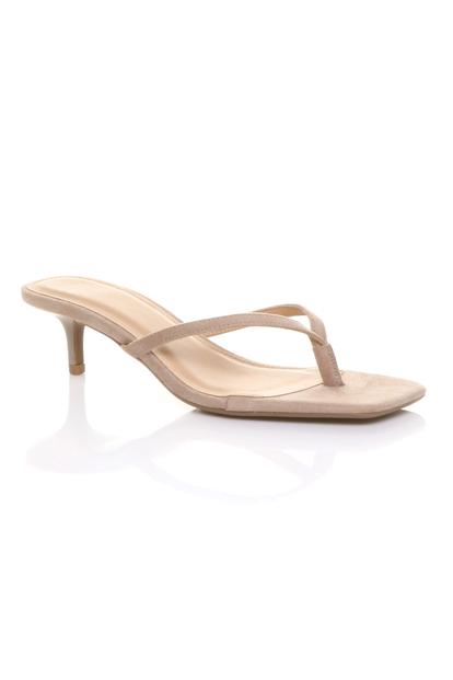 Black Low Kitten Heel Toe Post Slip On Square Toe Sandals