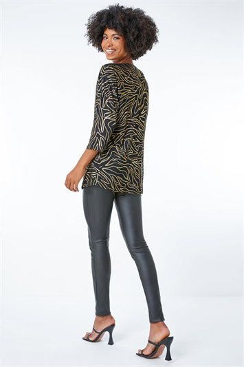 Metallic Print V-Neck Tunic Top 19162308