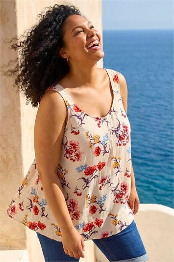 Cream Curve Ditsy Floral V-Neck Top