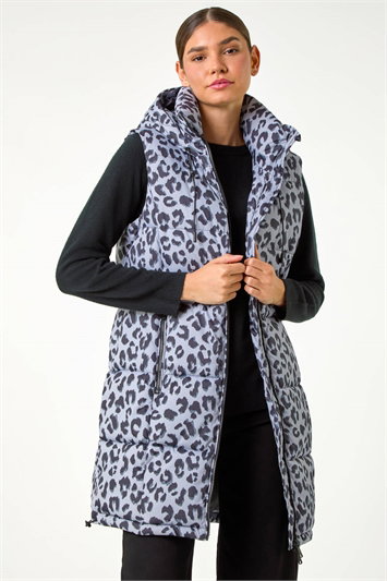 Animal Print Longline Quilted Gilet 12029936